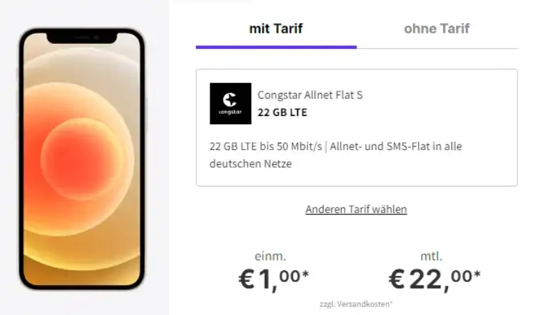 iPhone 12 mini (refurbished) für 1€ mit 22 GB Telekom Vertrag eff. 5€