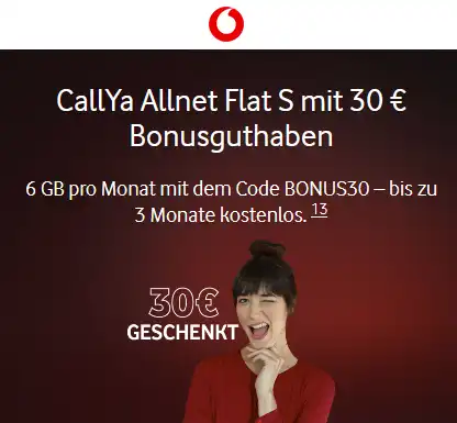 Vodafone Black Week Special: Callya S Tarif mit 30 EUR Guthaben