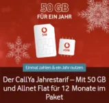 Vodafone CallYa Jahrestarif: 50 GB für 99,99€ | 1 mal zahlen & 1 Jahr nutzen