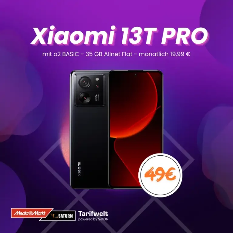 Xiaomi 13T Pro für 49 EUR mit o2 Basic 35 GB, effektiv -1,26 EUR