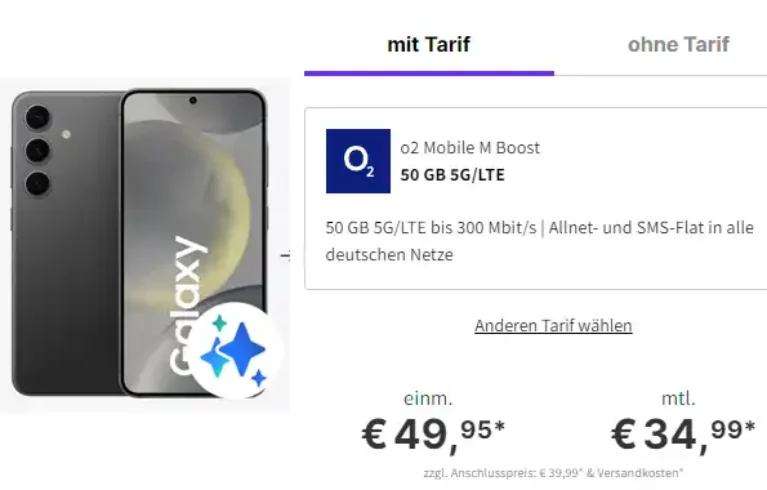 Galaxy S24 für 49,95 € mit 25 GB o2 Mobile Tarif 🔥 eff. 5,45 €