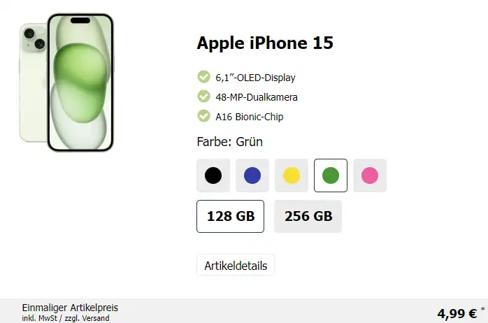 Vodafone Smart M ab 39,99 € mit iPhone 15 (Pro) ab 4,99 €, Galaxy S24 für 4,99 € uvm.