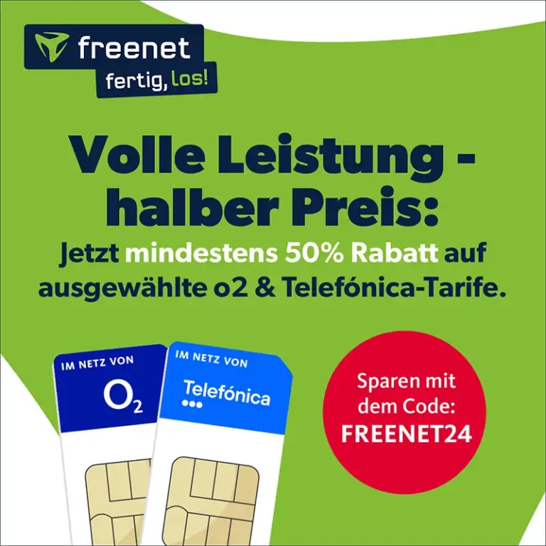 Freenet: 50% auf o2-Tarife – z.B. Unlimited für 14,99€