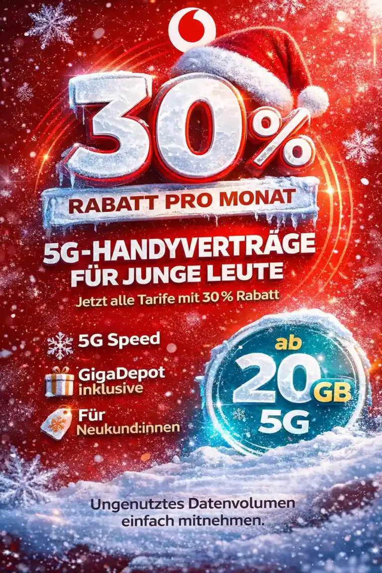 Vodafone GigaMobil Young: 5G ab 10,99€ mit 30% Rabatt