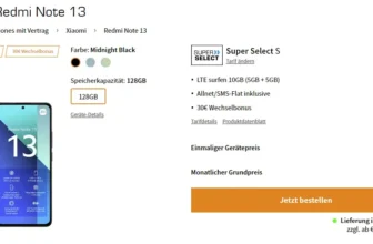 Redmi Note 13 für 1 € mit 10 GB Super Select eff. 2,99 €