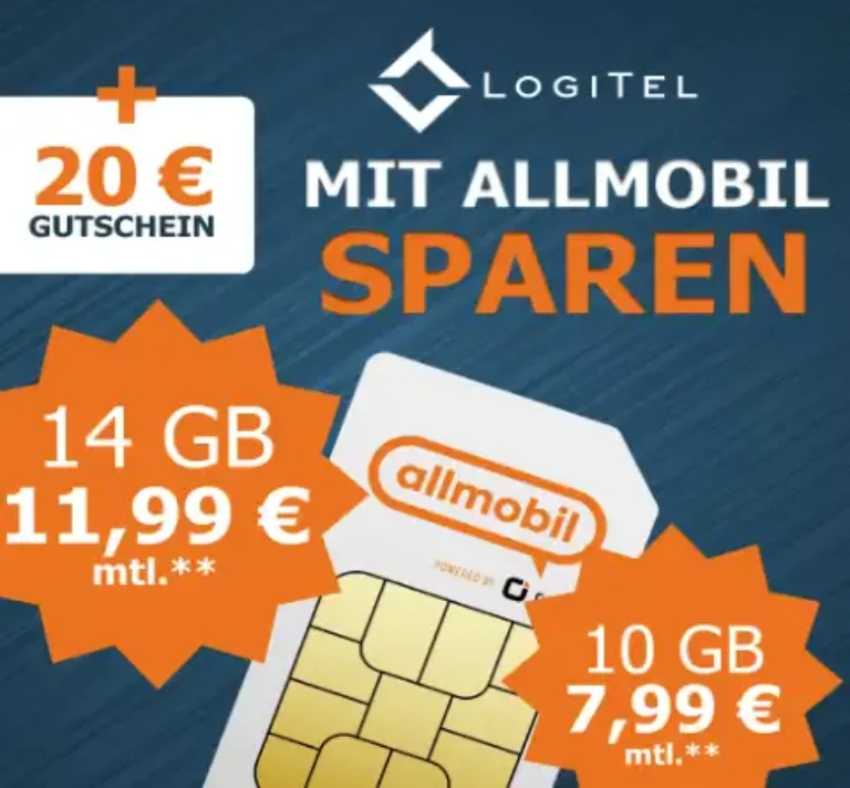 10GB/14GB Flat mit 20€ Gutschein ab 7,99€ / 11,99€ monatlich
