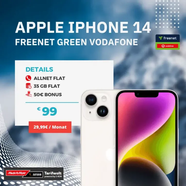 iPhone 14 für 99 € mit 35 GB Vodafone Flat eff. 7,53 €