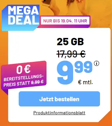 sim.de Angebote: 5 GB für 4,99€, 10 GB für 6,99€, 25 GB für 9,99€, 50 GB für 19,99€ 🚀