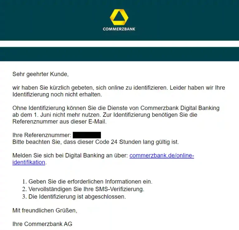 Schutz vor Commerzbank Phishing-Mail - Mai 2024