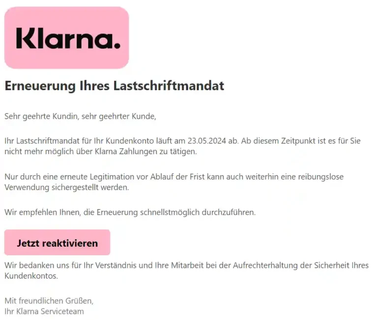 Klarna Phishing Mail