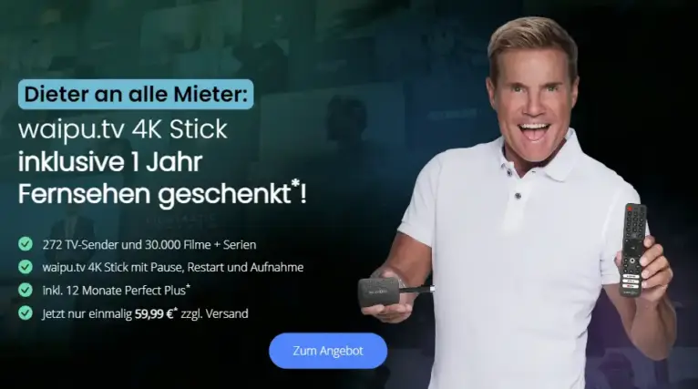 waipu.tv 4K Stick mit 1 Jahr Perfect Plus für 59,99€