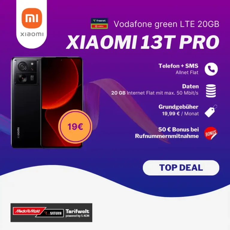 Xiaomi 13T Pro für 19€ mit 20 GB Vodafone eff. gratis