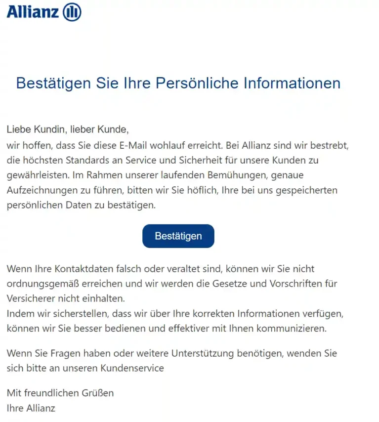 Täuschend echte Phishing-Mails im Namen der Allianz