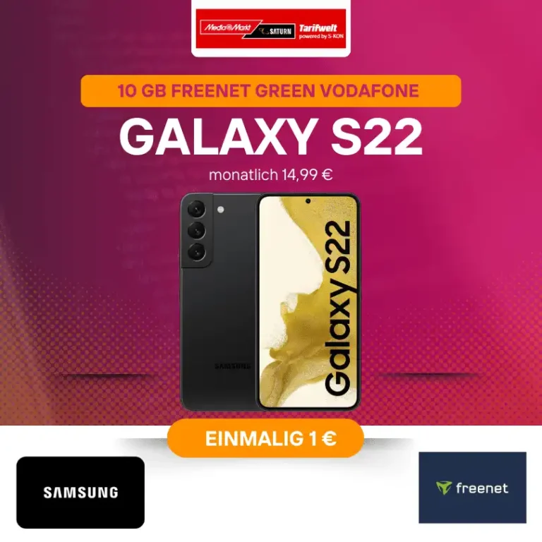 Galaxy S22 128GB für 1€ mit 10 GB D-Netz Tarif für eff. -1,18€