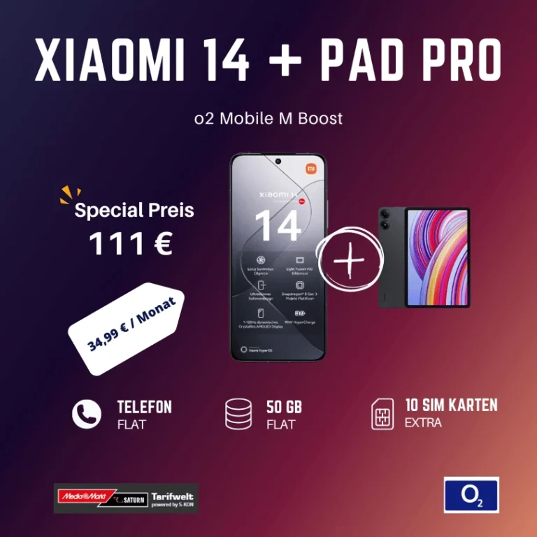Xiaomi 14 & Pad Pro: 111 EUR & 50GB - Eff. -1,39 EUR/Monat