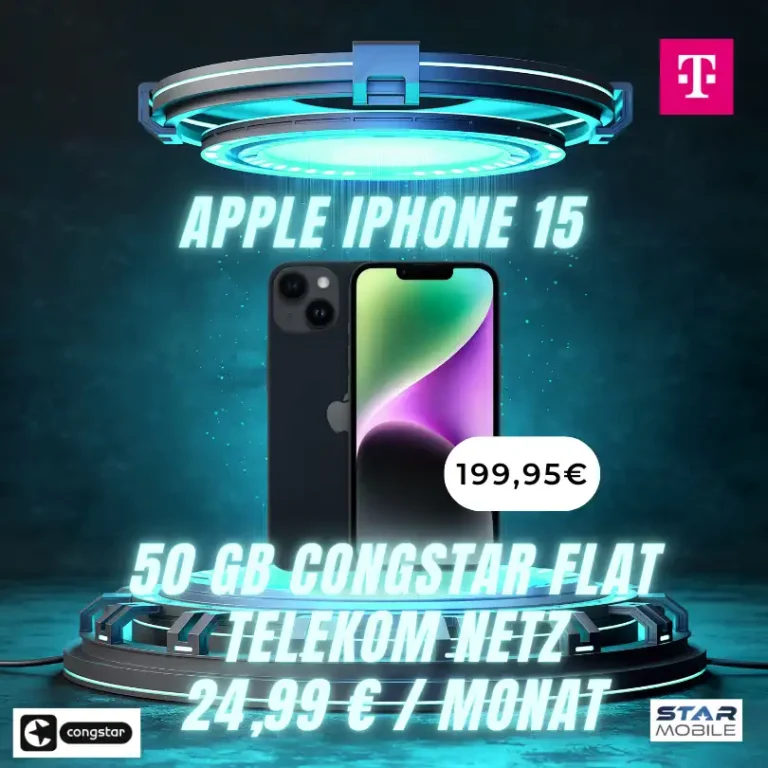 Apple iPhone 15 für 199,95€ mit 50 GB congstar Flat eff. 8,29€