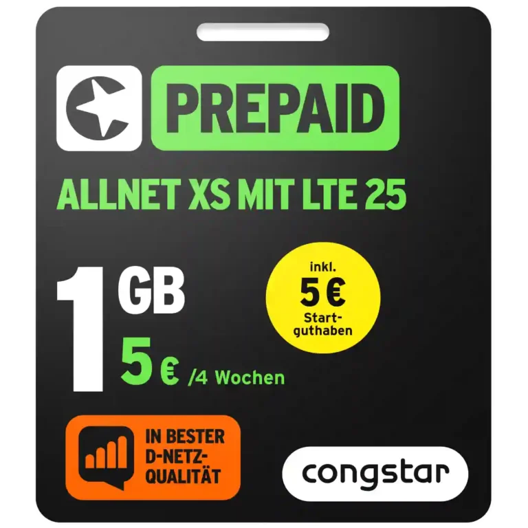1 GB congstar Prepaid Tarif - Telekom Netz für 5 Euro