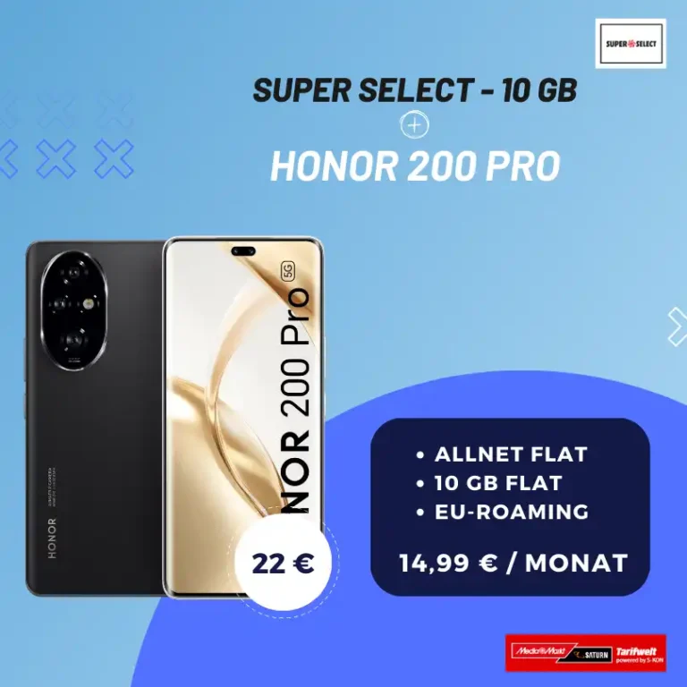 Honor 200 Pro 256 GB für 22€ mit 10GB o2 für 14,99€ eff. -9,46€