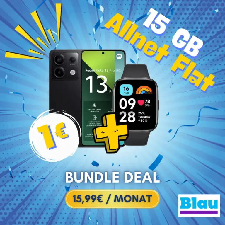 Redmi Note 13 Pro mit Smartwatch für 1€ + 15 GB Flat - eff. 3,43€