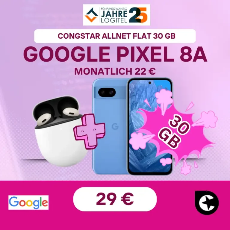 Congstar Allnet Flat 30 GB + Google Pixel 8a & Buds Pro für 29€
