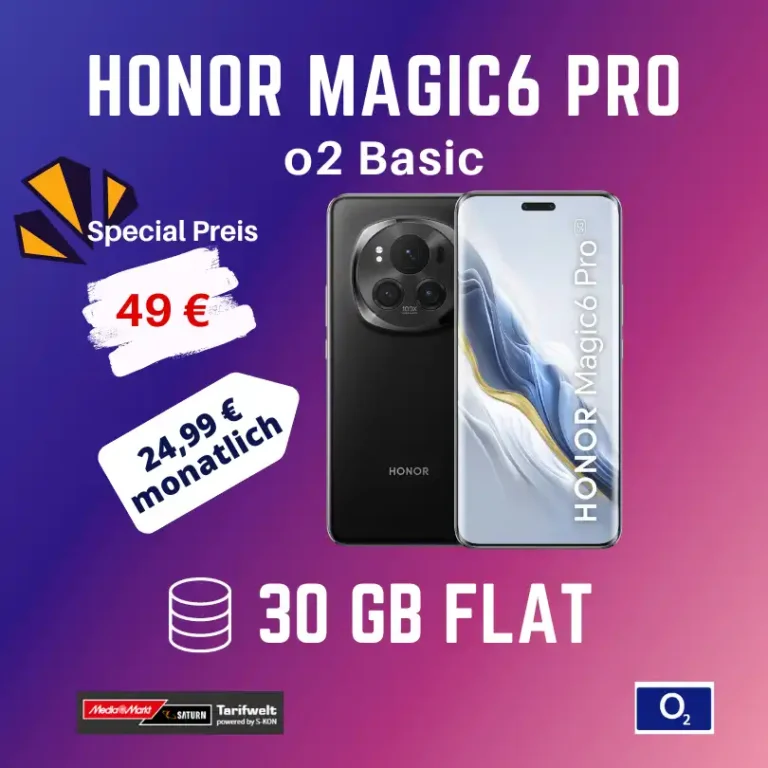 Honor Magic6 Pro für 49€ + 30GB o2 für für 24,99€ eff. -10,84€