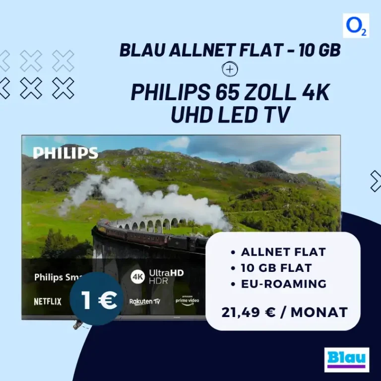 Philips TV 65" für 1 EUR + Blau Allnet S (10 GB) für 21,49€