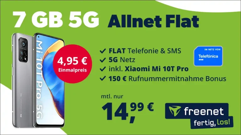 Xiaomi Mi 10T Pro mit 7GB 5G Allnet Flat – Effektivpreis: -0,85 €