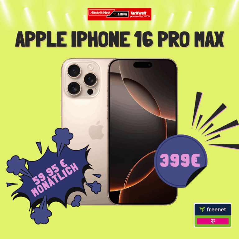 Apple iPhone 16 Pro Max für 399 € mit 80 GB Telekom 5G eff. 16€