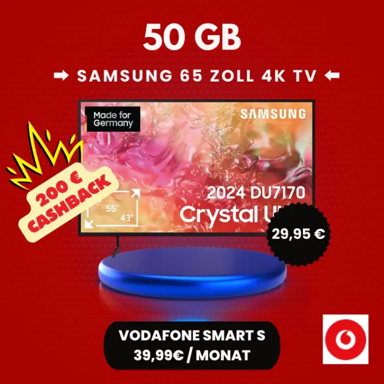 Samsung 65 Zoll UHD 4K TV für 4,95 € mit 50 GB Vodafone
