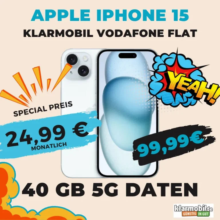 iPhone 15 + 40GB Vodafone nur 99€! 📱 Effektiv 0,03€/M