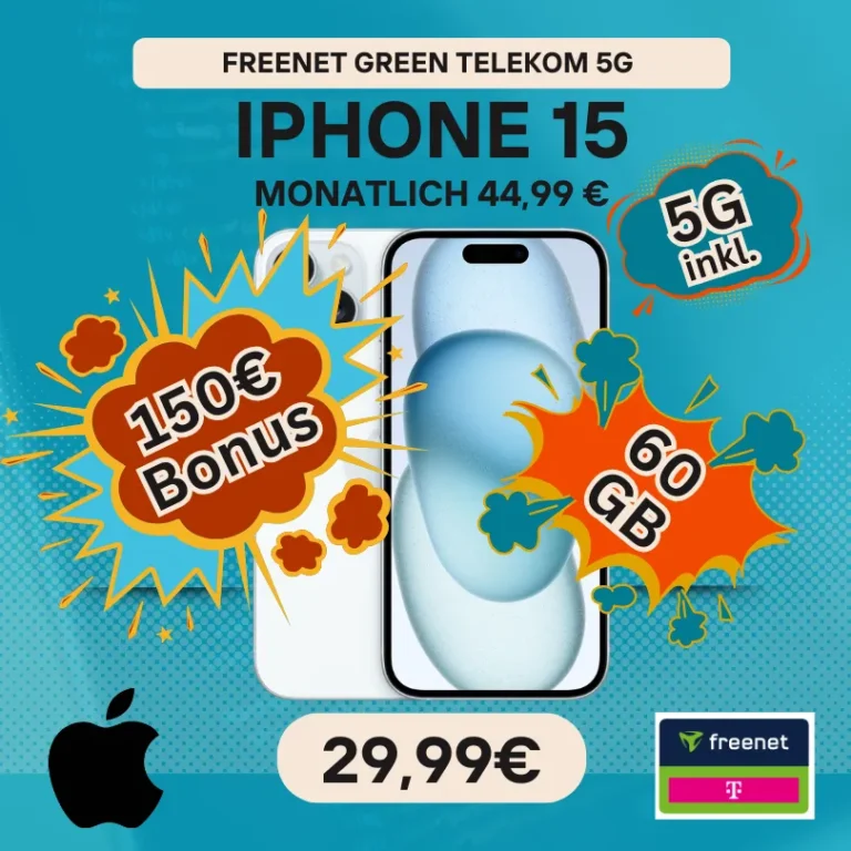 📱 iPhone 15 + 60GB 5G für 11,07€/Monat eff.