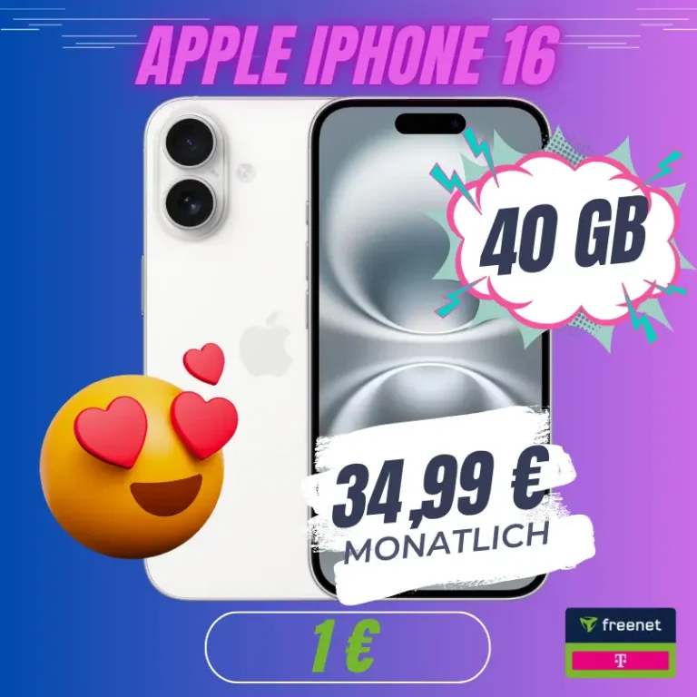 📱 iPhone 16 für 1€ + 40GB 5G Telekom 34,99€