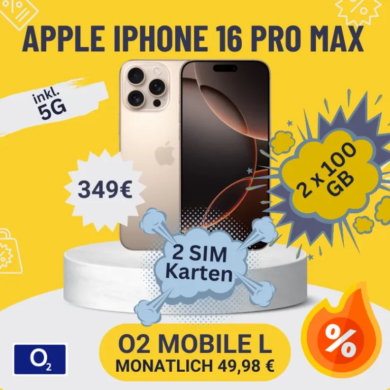 📱 iPhone 16 Pro Max: 2x 100GB für 9,15€ eff. mtl ⚡