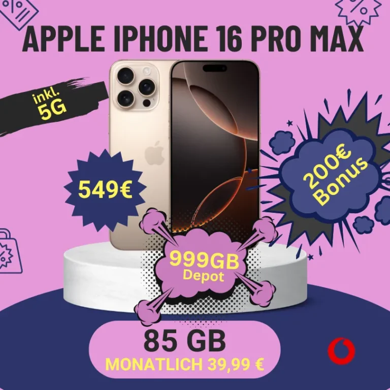 iPhone 16 Pro Max + 65GB 5G ab eff. 10,99€ mtl.