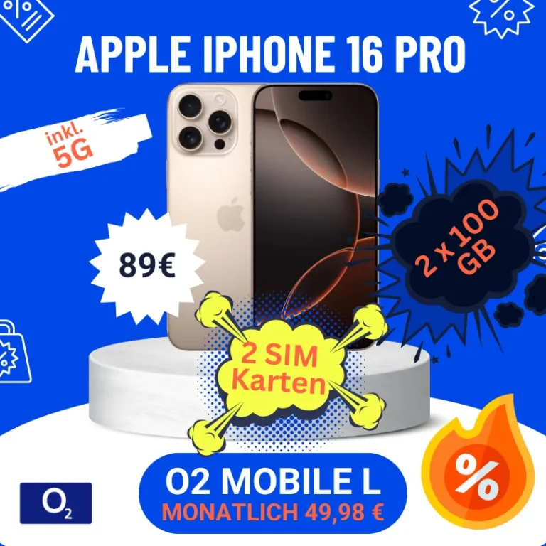 🔥 iPhone 16 Pro + 100GB für 89€ | Effektivpreis 12,86€