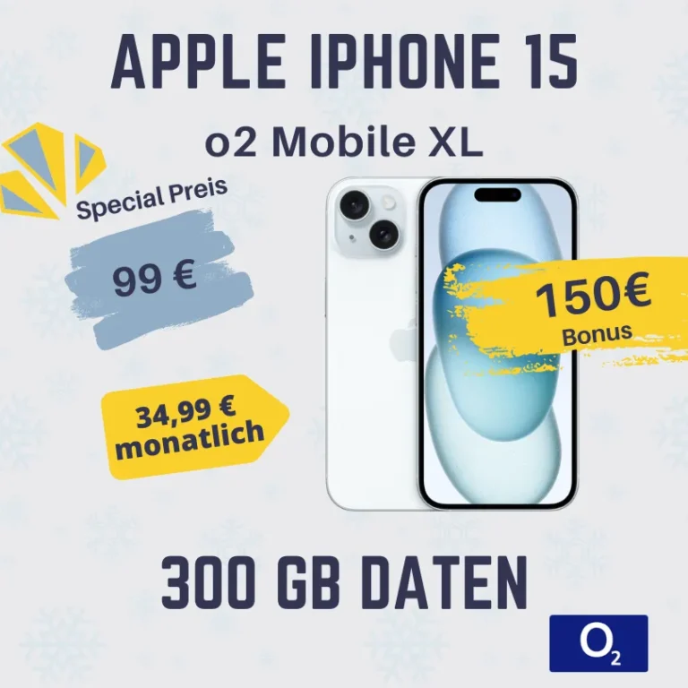 📱 iPhone 15 für 99€ + 300GB o2 Tarif | Effektiv 4,57€/M