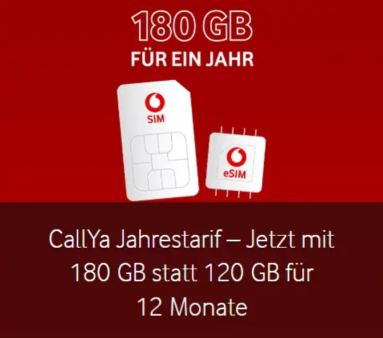📱 Vodafone CallYa: 180 GB für 99,99€ im D2-Netz! ⚡