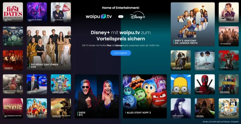 waipu.tv mit Disney+ Bundle: Alle Pakete ab 14,99€