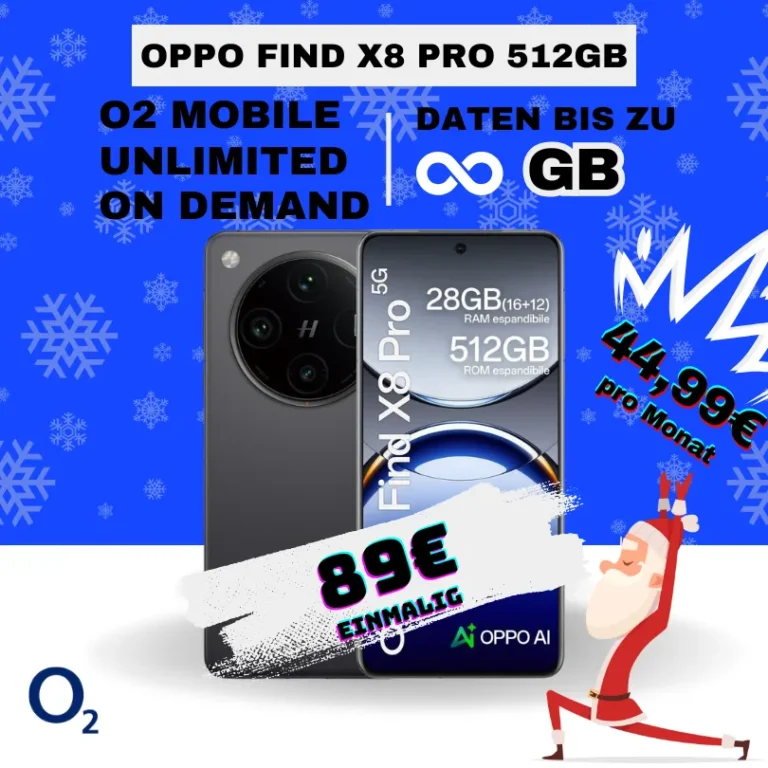 📱 OPPO Find X8 Pro: o2 Unlimited tägl. 10GB | 10,40€/M