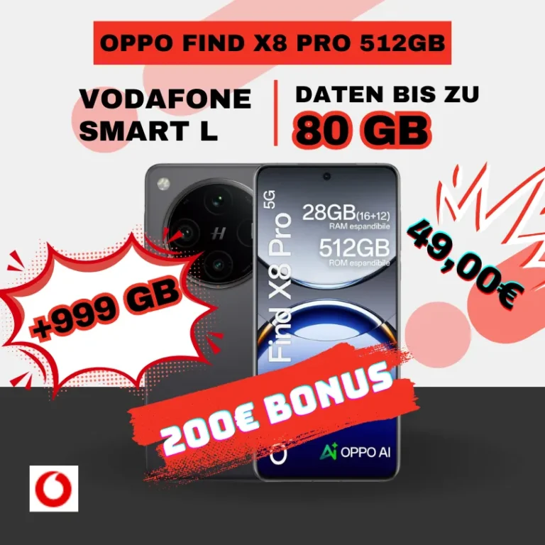 📱 Oppo Find X8 Pro: 80GB + 999GB extra für 5,41€ mtl