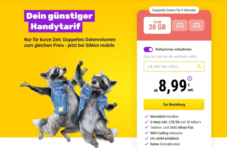🔥 SIMon mobile: Bis zu 60 GB für 16,99€ mtl. 📱