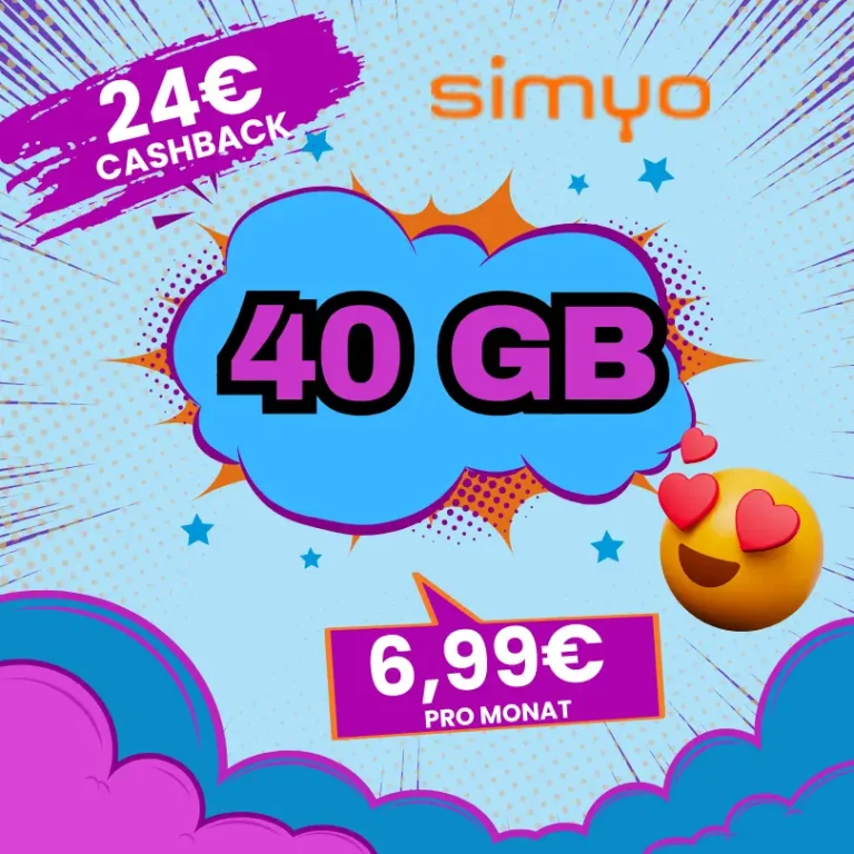 📱 simyo M: 40GB o2-Netz 6,99€ + 24€ Cashback