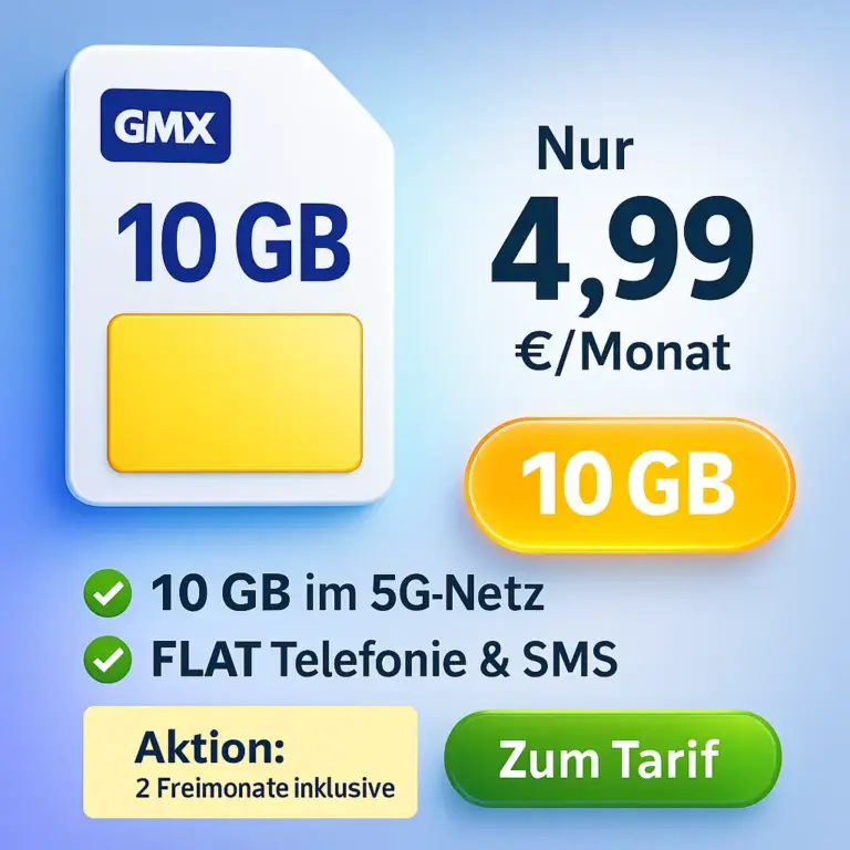 GMX & WEB.de: 10-75GB ab 4,99€ + 2 Freimonate 📱