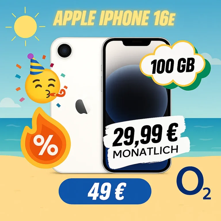 iPhone 16e 49€ + o2 100GB | Effektiv 12€ + 100€ Bonus