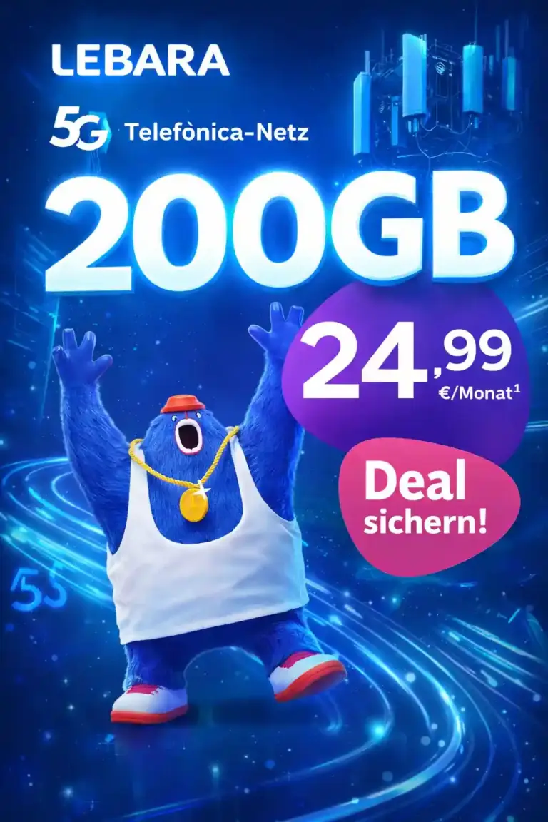 📱 Lebara HELLO! 200: 200 GB 5G für 24,99 €/Monat ✓