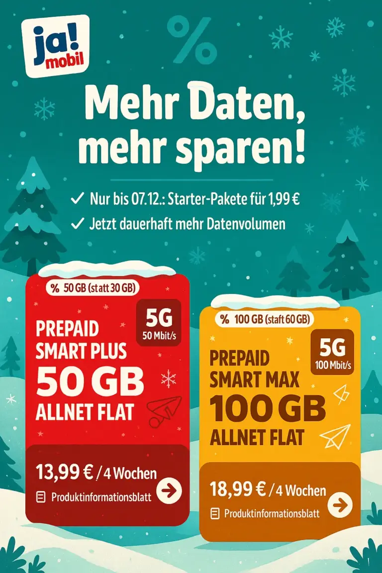 ja! mobil Prepaid ⭐ 25 GB 5G Telekom ab 8,99 €