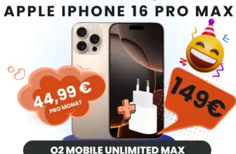 📱iPhone 16 Pro Max 45€ mtl. + unlimited O2 – eff. -1,68€