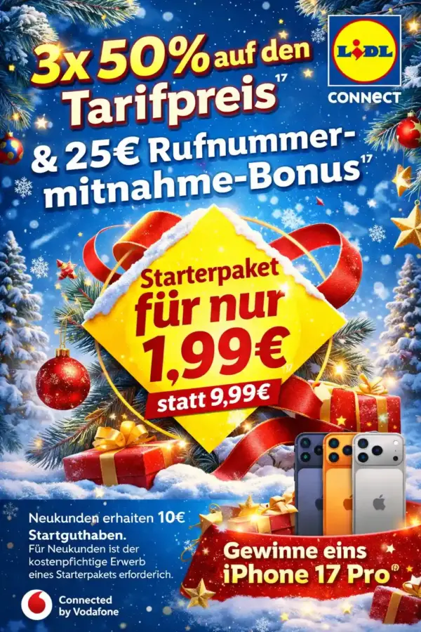 LIDL Connect: 25 GB 5G ab 5,83€ eff. + 25€ Bonus