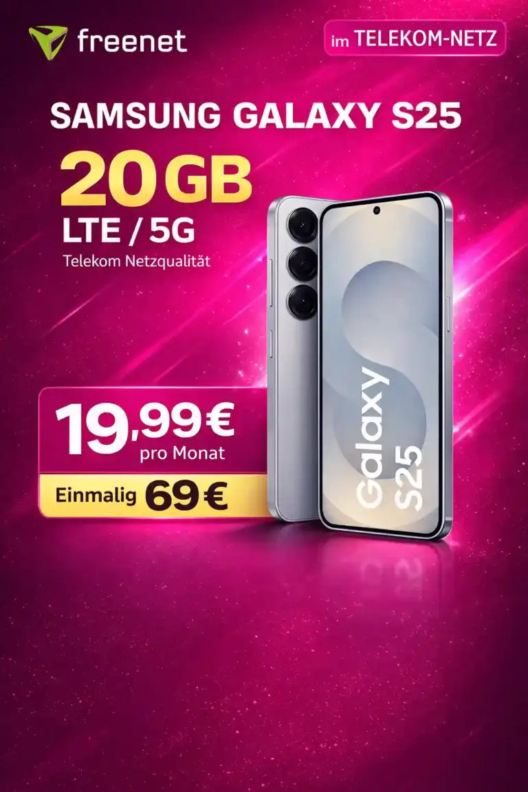 📱 Galaxy S25 + 20 GB Telekom-Netz für eff. -1,85€/Monat ✓