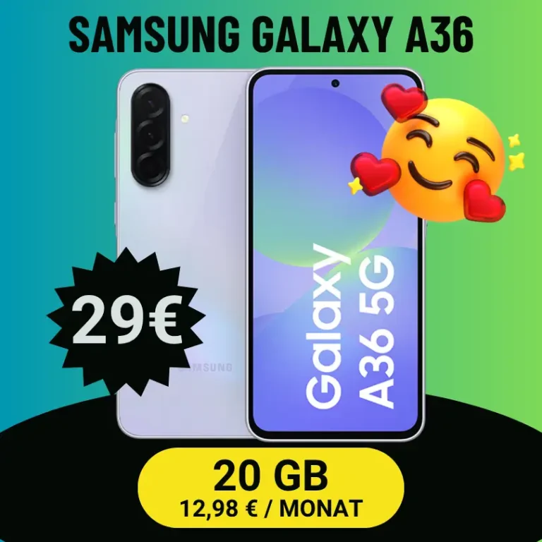 Galaxy A36 + O2 Blue 5,37€ 📱 20GB Deal 2025